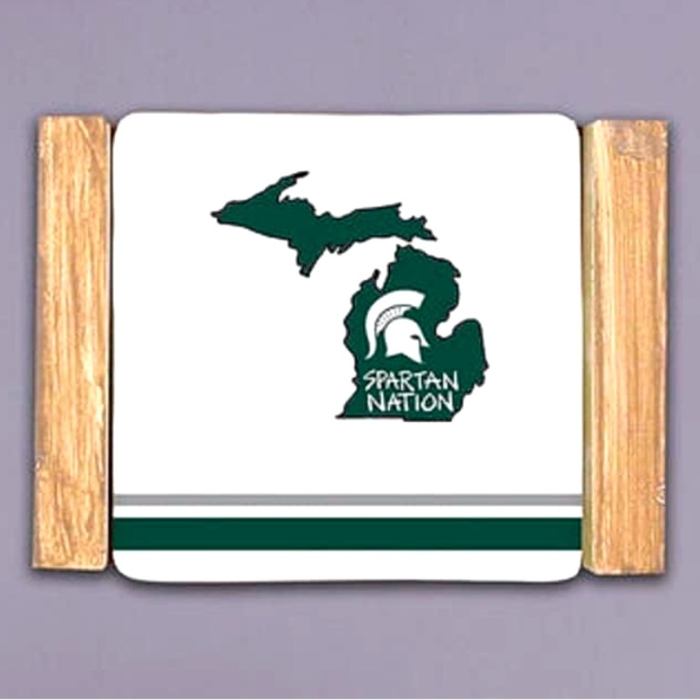 Michigan State Striped Coater & holder  Set magnolia lane new